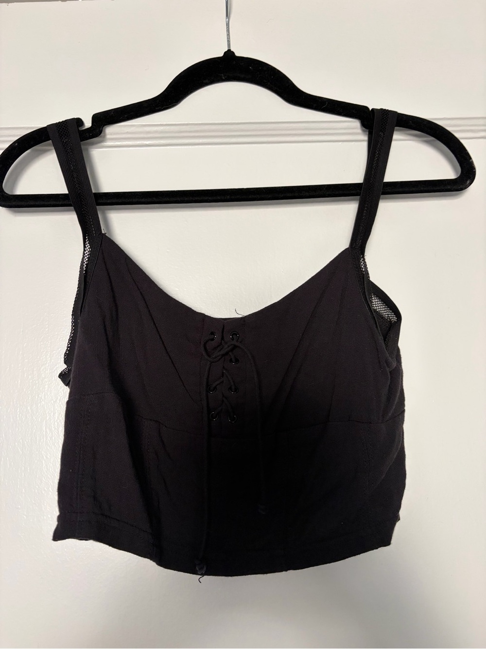 Black Lace-Up Cropped Tank Top